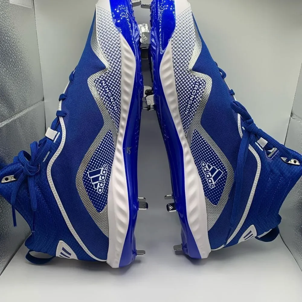 Adidas Icon 6 Bounce Mid Mens Metal‎ Baseball Cleats Blue White FV9357 NEW Sz 17